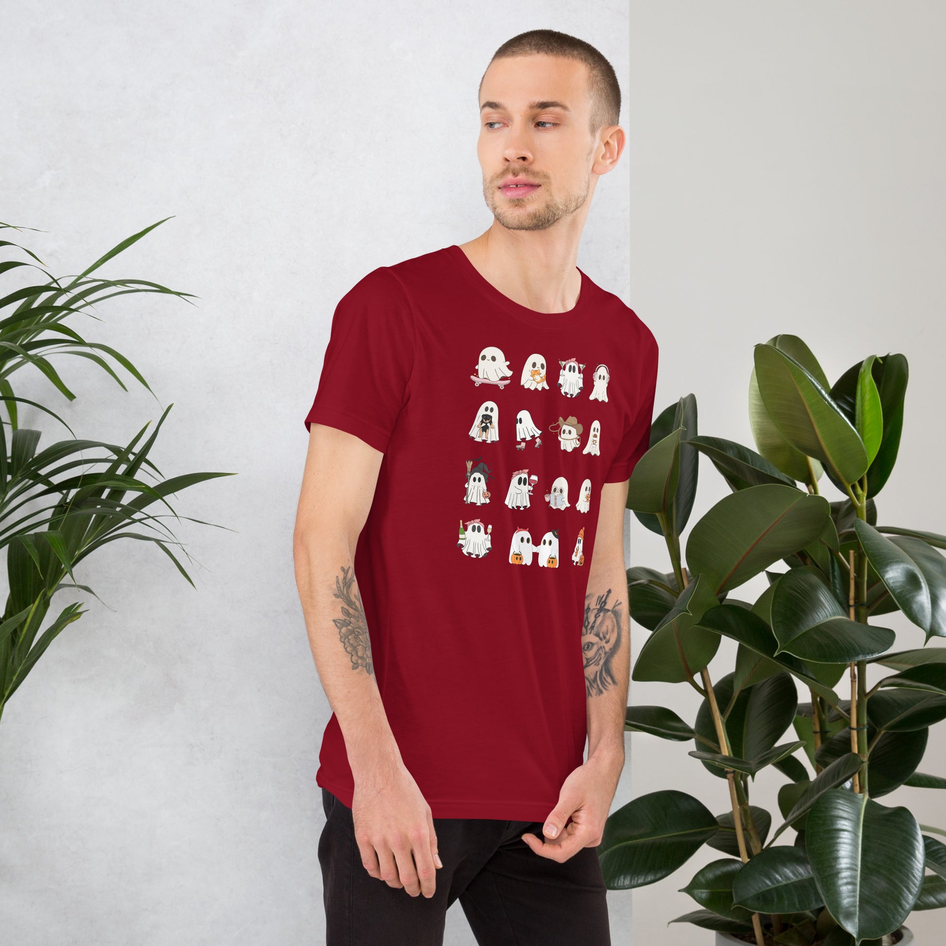 Image 2 of Black Heather Spectral T-Shirt - Left Placement, size S, with Ghosts artwork visible in right-side angle.