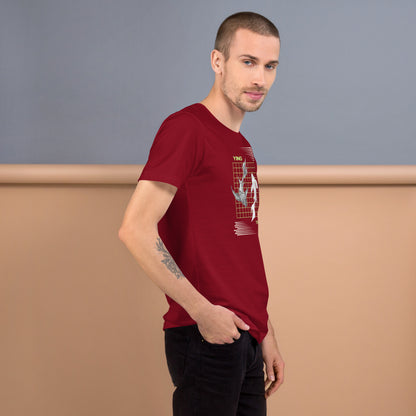 Equinoxe T-Shirt by R.A. Apparel, image 16, right-side angle, Cardinal, size S, design placement.