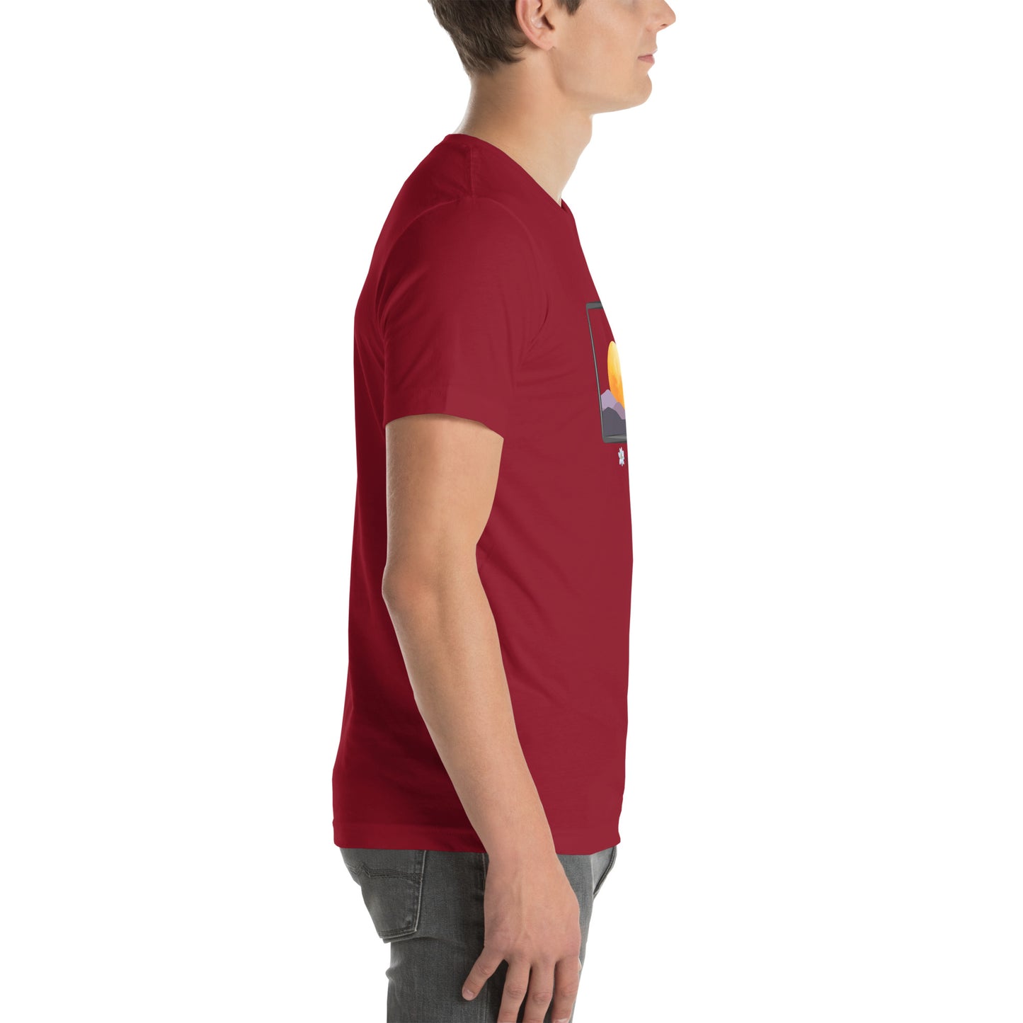 Avenor T-Shirt product image 23 in Red, size L, with right-side angle and design placement.