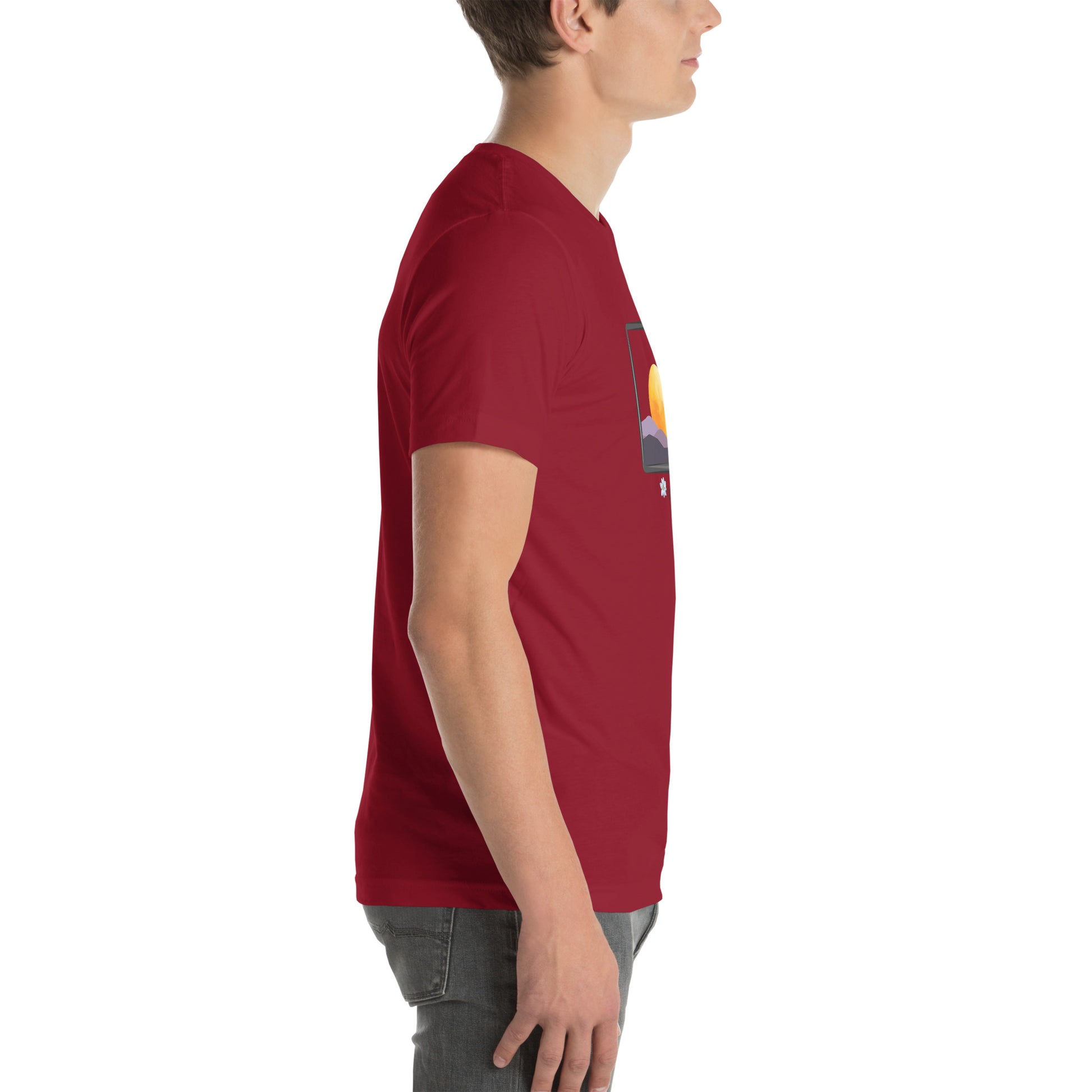 Avenor T-Shirt product image 23 in Red, size L, with right-side angle and design placement.