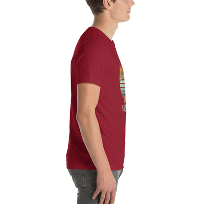 Solara T-Shirt by R.A. Apparel, image 23, right-side angle, Maroon, size L, design placement.