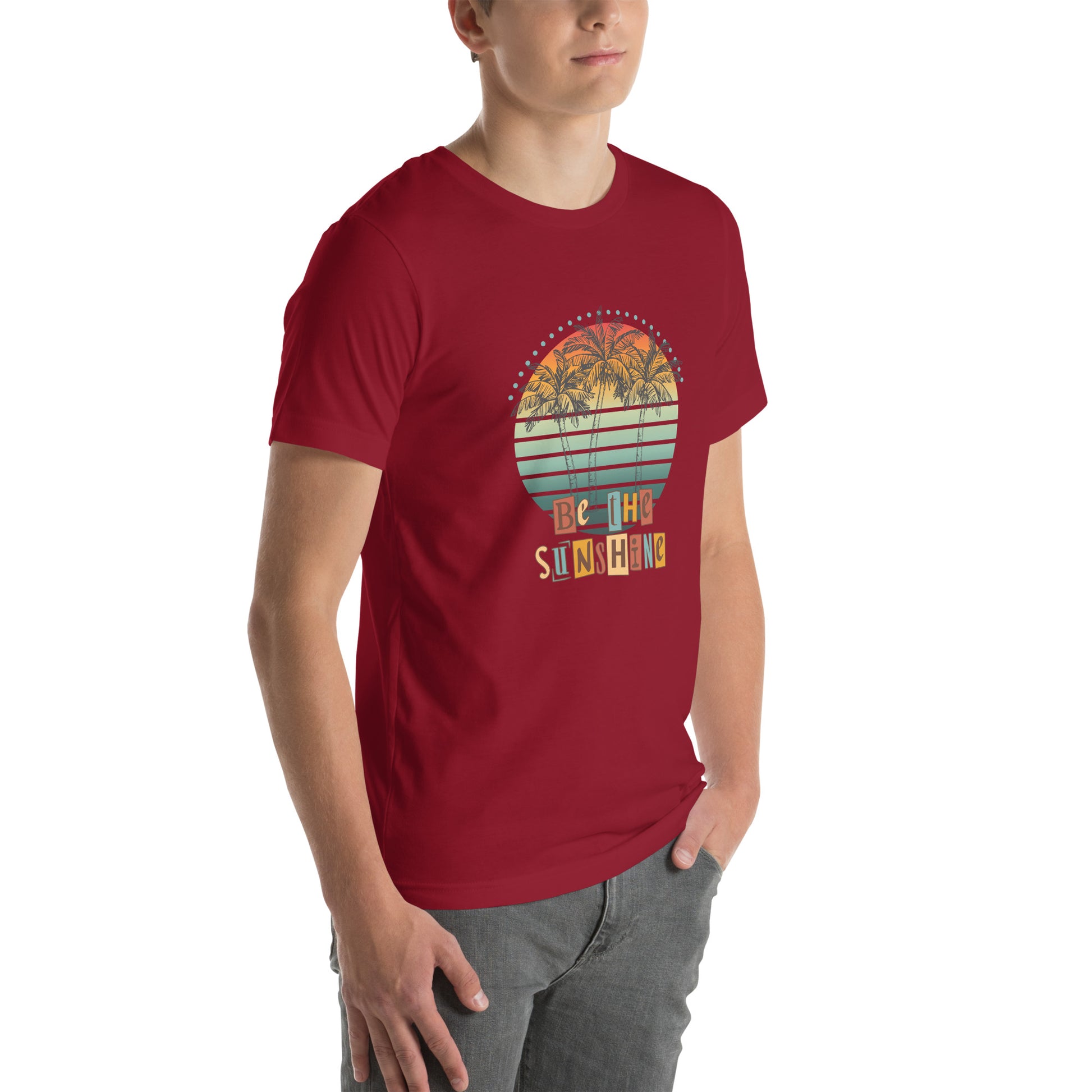 Solara T-Shirt product image 24 in Maroon, size XL, with front view, right-side angle and design placement.
