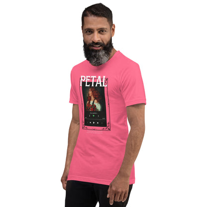 Image 63 of Heather Deep Teal Petaline T-Shirt, size L, with Petal artwork visible in front view, left-side angle.
