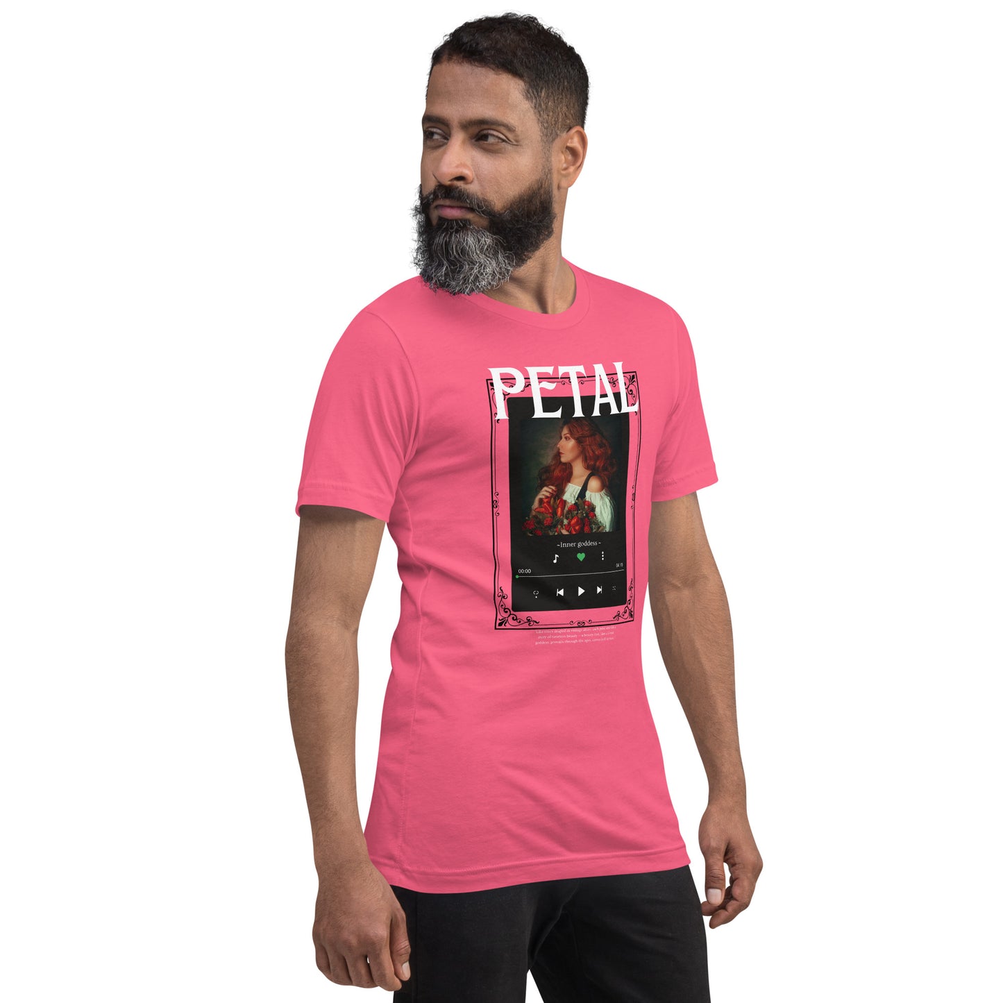 Petaline T-Shirt by R.A. Apparel, image 64, front view, right-side angle, Heather Deep Teal, size XL, design placement.