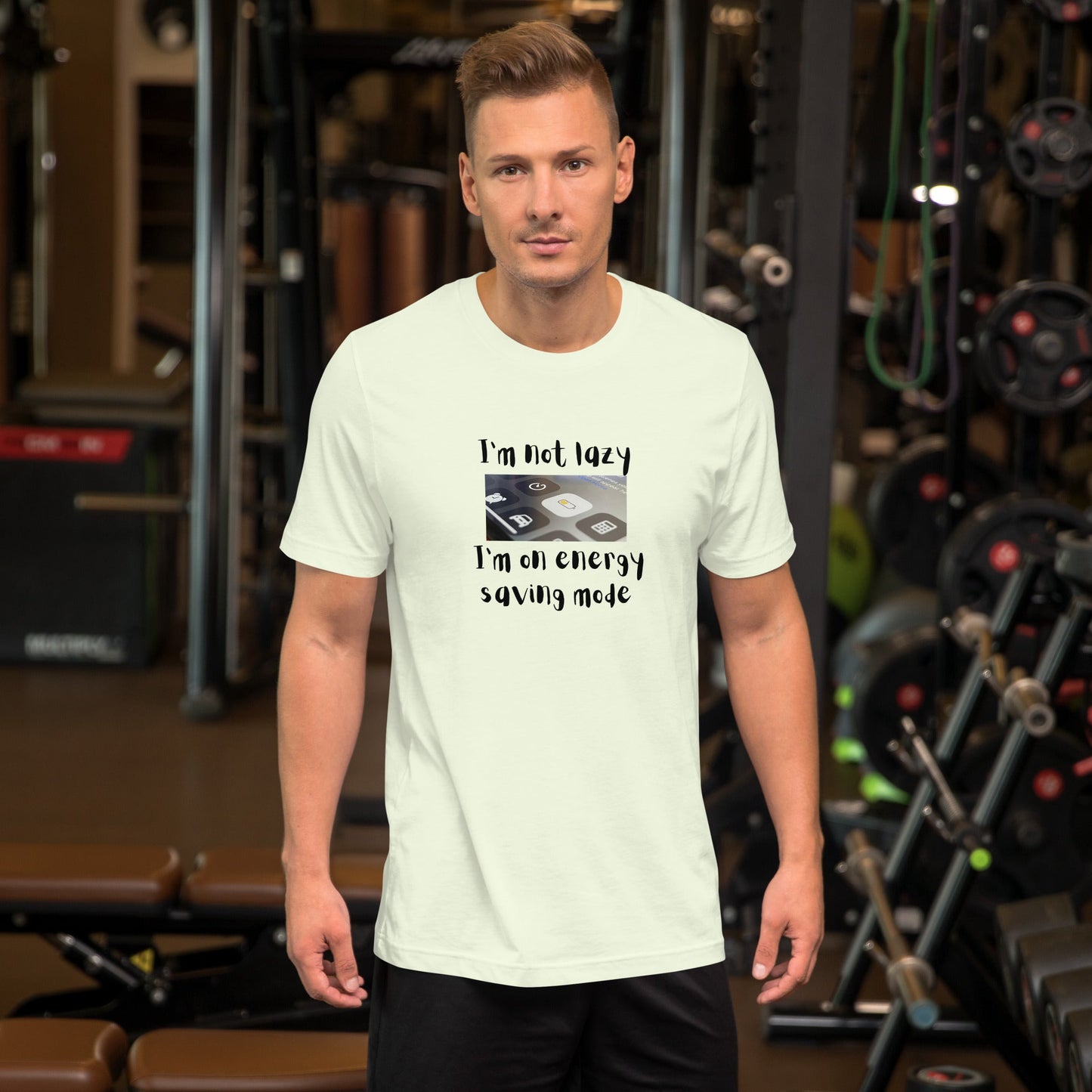 Low Power T-Shirt - Left Placement image 13 in Baby Blue, size S, showing front view for the Energy Saving design.