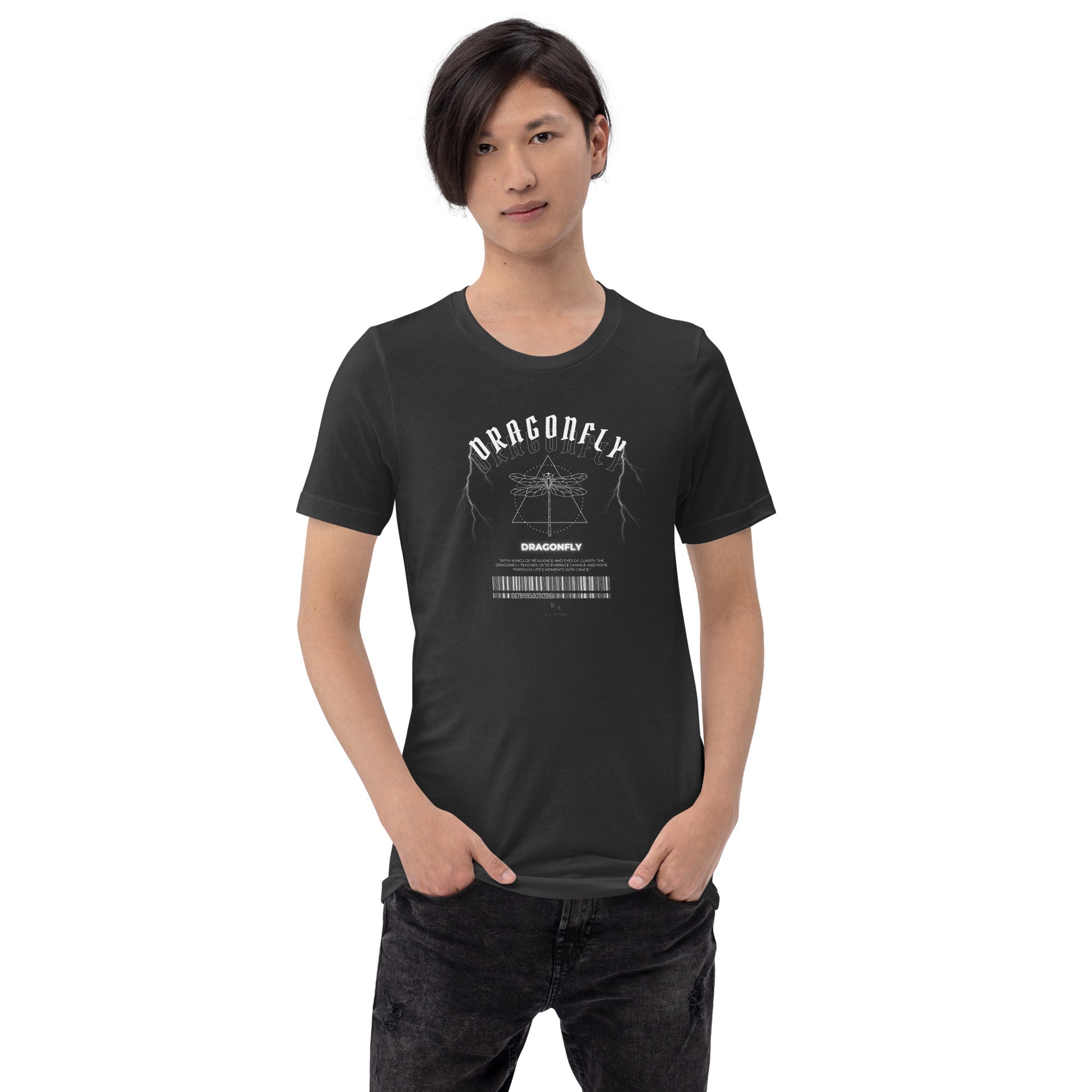 Dragonfly T-Shirt - Left Placement image 31 in Dark Grey, size S, showing front view for the Dragonfly design.