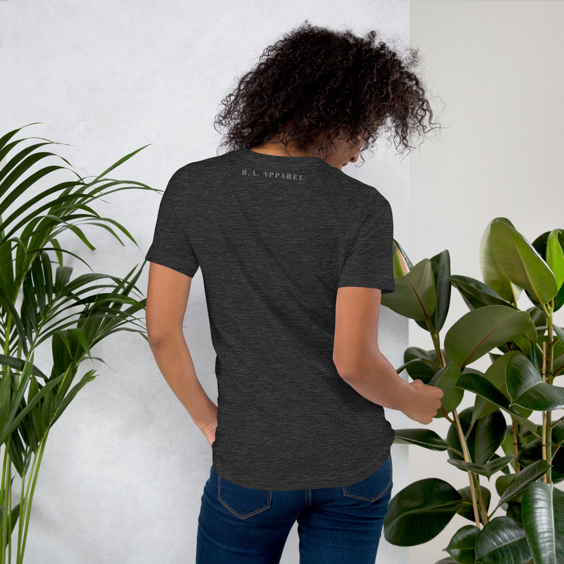Petaline T-Shirt - Left Placement by R.A. Apparel, image 20, back view, Oxblood Black, size 3XL, left placement.