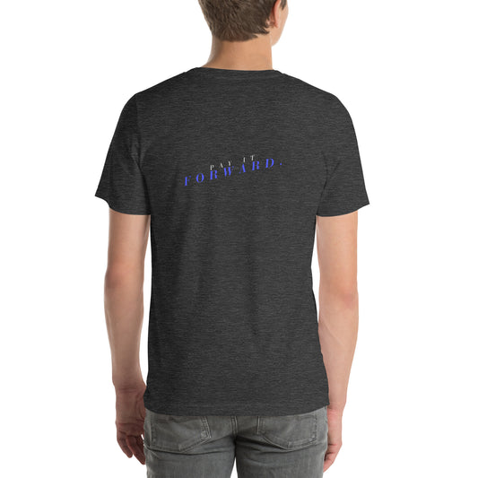 Forward Kind T-Shirt - Left Placement 77 image 1 in Black Heather, size XS, showing back view for the Pay It Forward design.