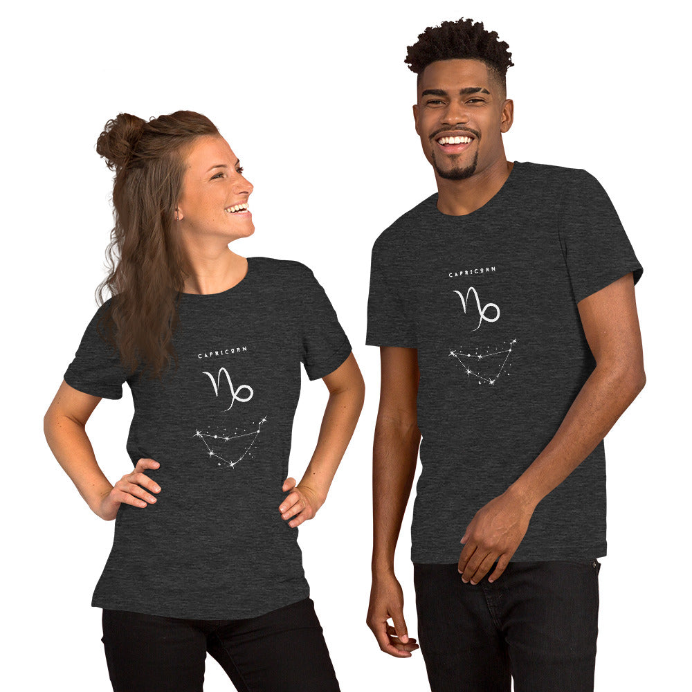 Montaire T-Shirt image 17: Oxblood Black version, size M with front view of the Capricorn range.