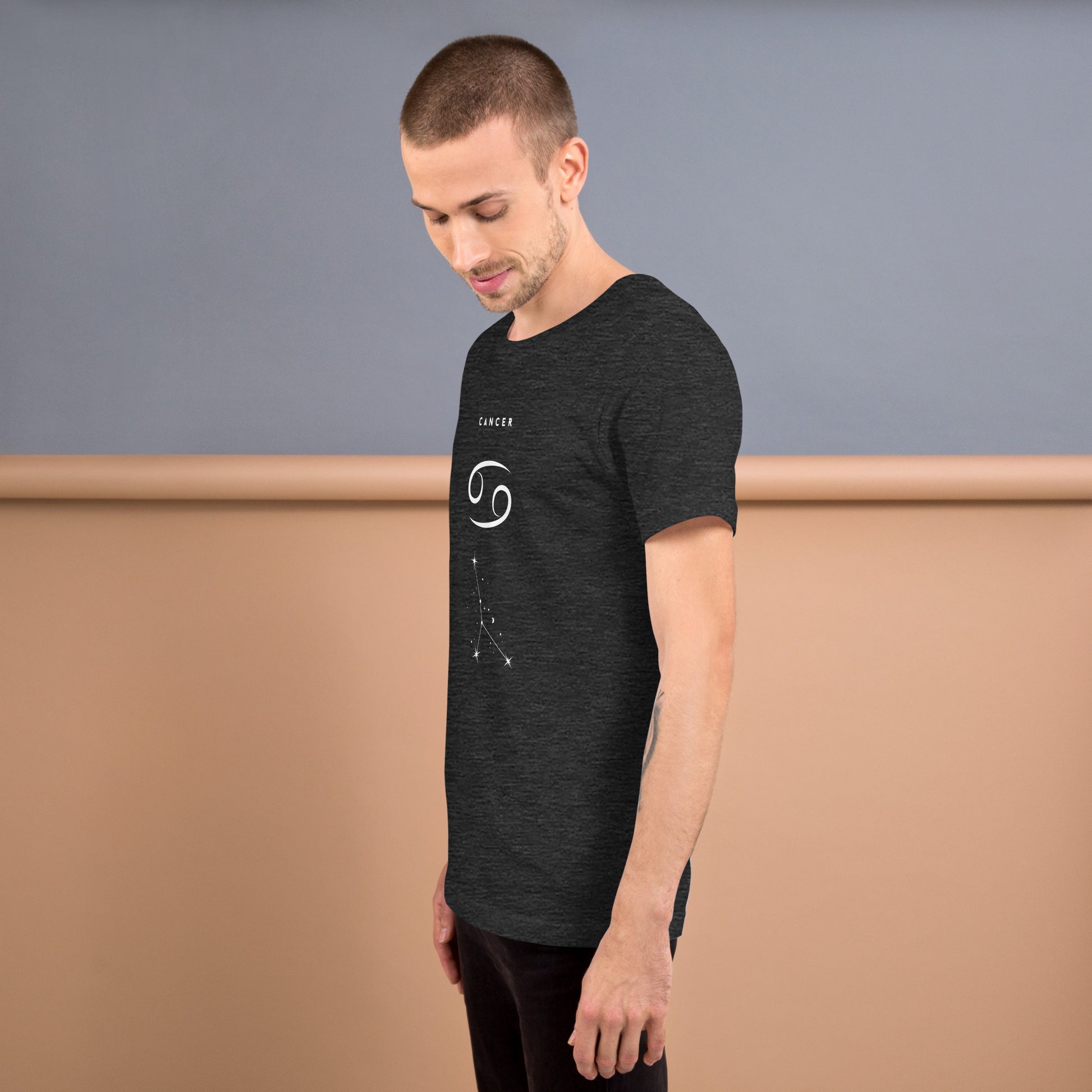 Moonhaven T-Shirt image 67: Heather Navy version, size M with left-side angle of the Cancer range.