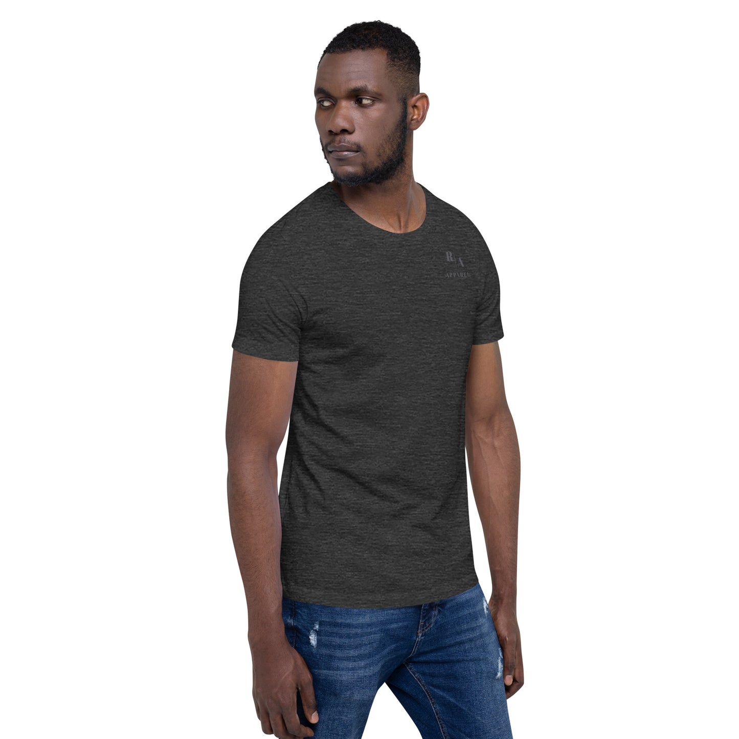 Saiko T-Shirt - Left Placement 34 by R.A. Apparel, image 20, front view, right-side angle, Oxblood Black, size 3XL, left placement.
