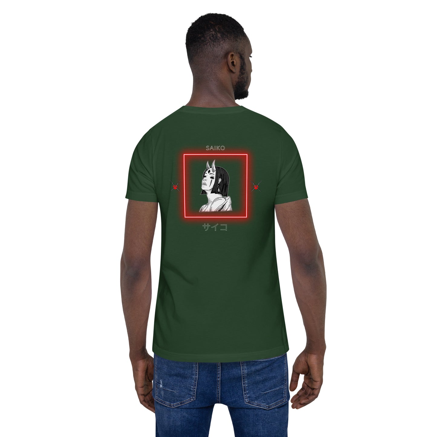 Image 17 of Oxblood Black Saiko T-Shirt - Left Placement 34, size L, with Saiko artwork visible in back view.