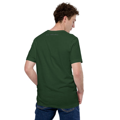Summitline T-Shirt - Left Placement image 17: Oxblood Black version, size L with back view of the Mountain Range range.