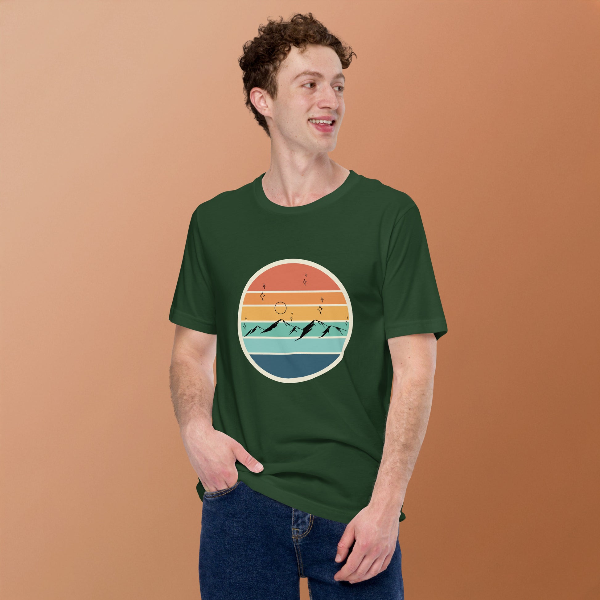 Summitline T-Shirt - Left Placement image 18: Oxblood Black version, size XL with front view of the Mountain Range range.
