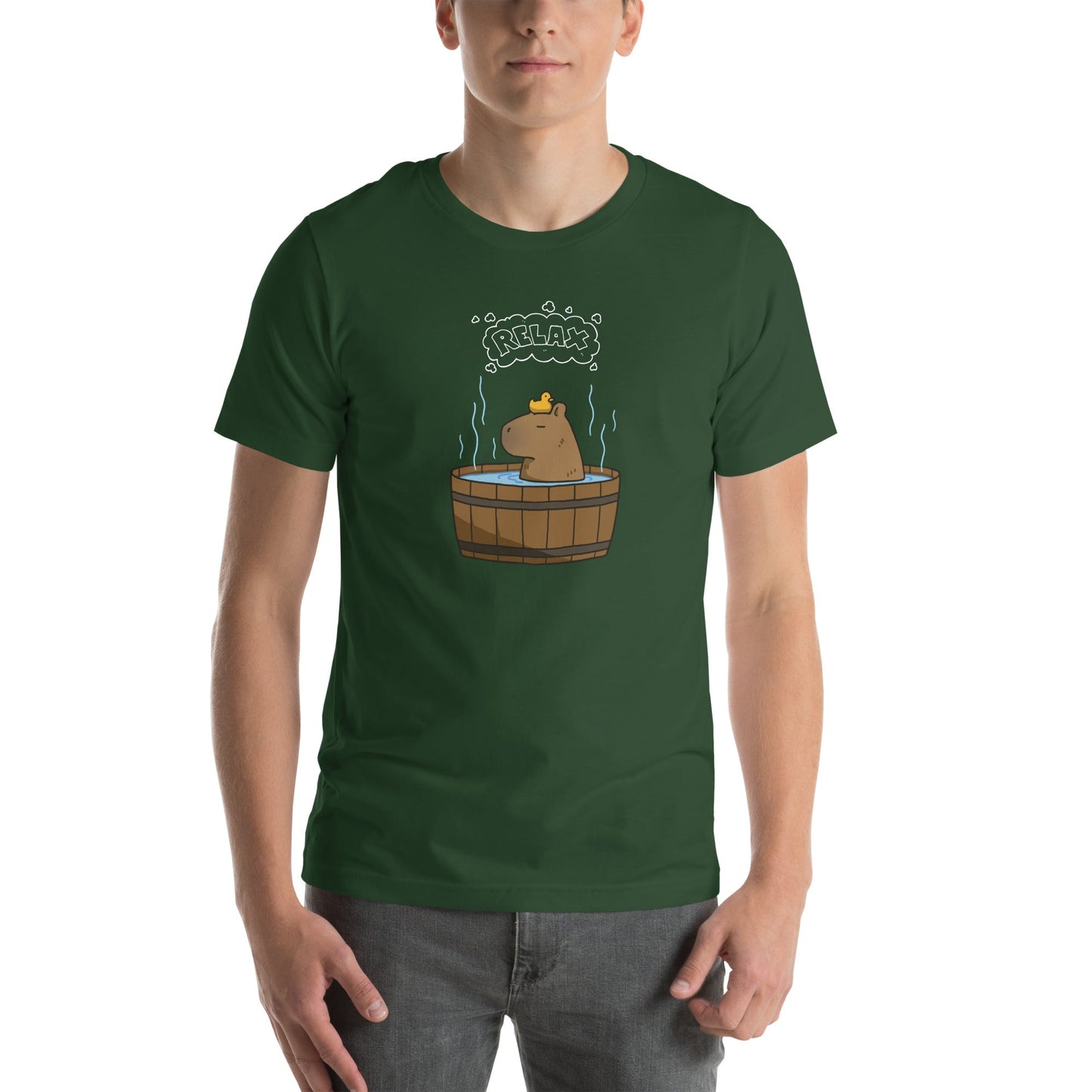 Image 10 of Black Slow Hour T-Shirt - Left Placement, size L, with Relax artwork visible in front view.