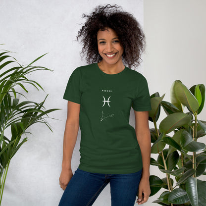 Tideborn T-Shirt - Left Placement image 17 in Oxblood Black, size L, showing front view for the Pisces design.