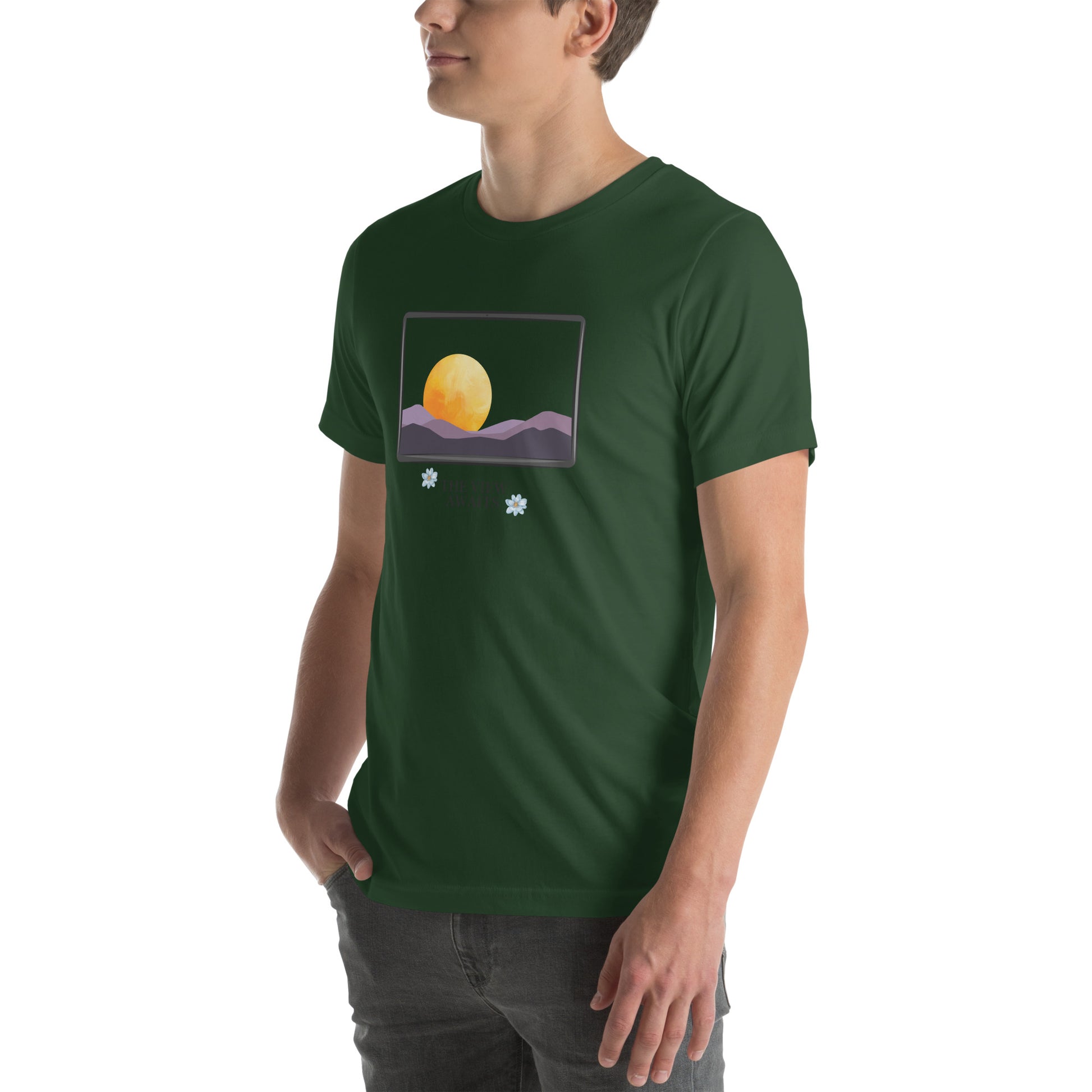 Image 34 of True Royal Avenor T-Shirt, size XL, with The View Awaits artwork visible in front view, left-side angle.