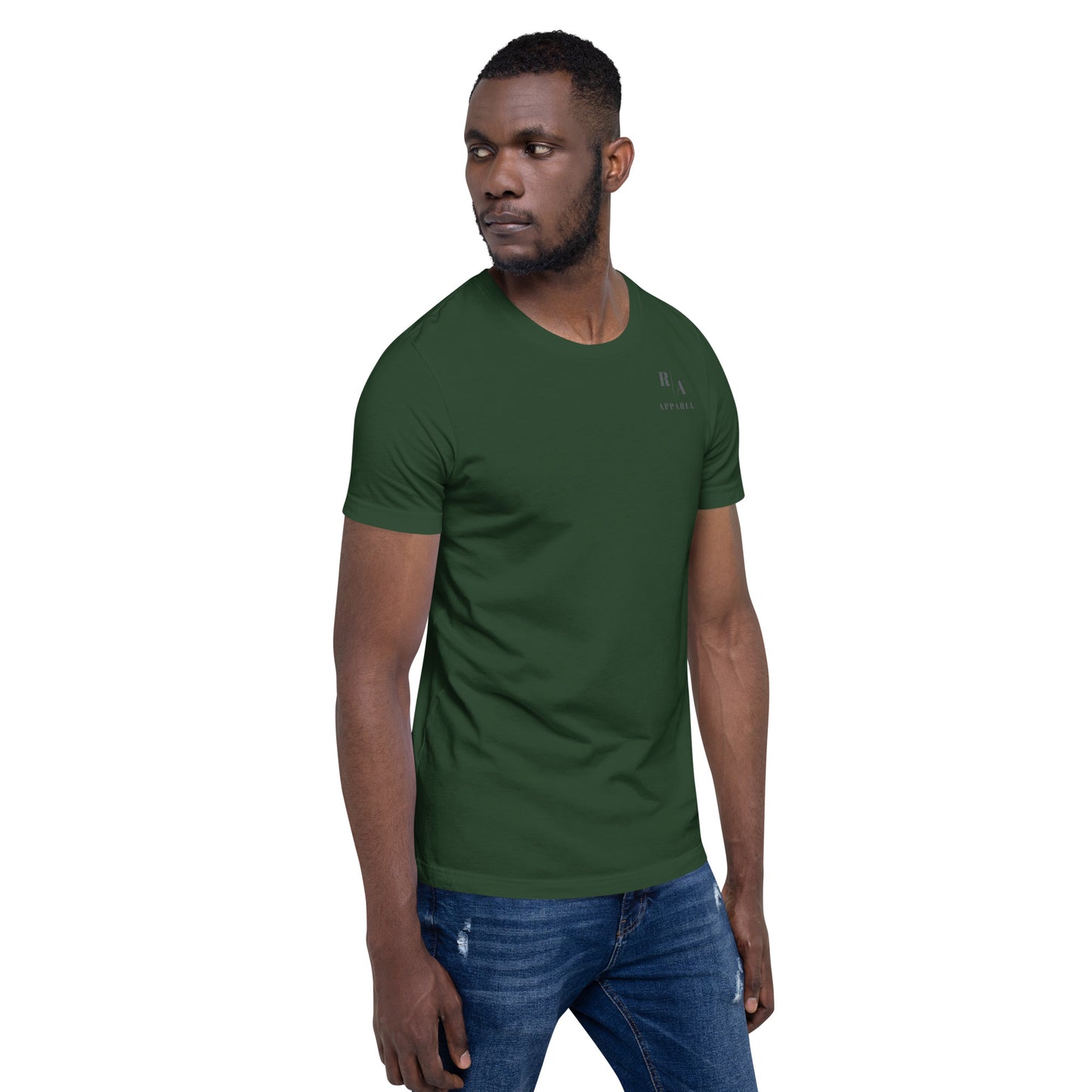 Saiko T-Shirt - Left Placement 34 by R.A. Apparel, image 18, front view, right-side angle, Oxblood Black, size XL, left placement.