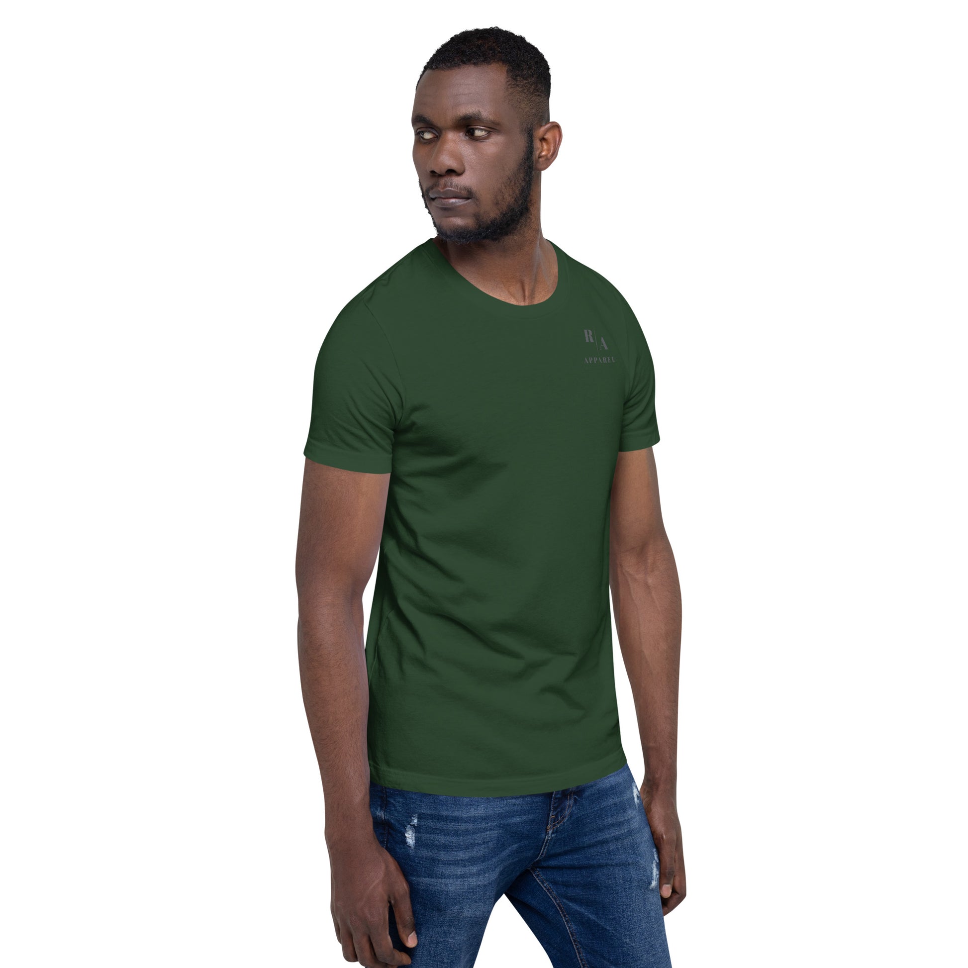 Saiko T-Shirt - Left Placement 34 by R.A. Apparel, image 18, front view, right-side angle, Oxblood Black, size XL, left placement.