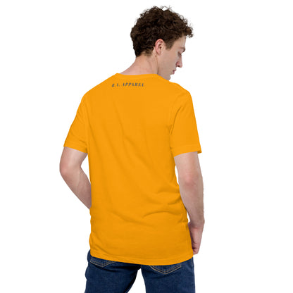 Quacksy T-Shirt product image 79 in Gold, size XL, with back view and design placement.