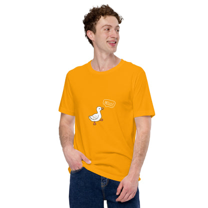 Image 76 of Gold Quacksy T-Shirt, size S, with Hello Duck artwork visible in front view.