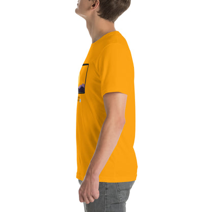 Image 93 of Yellow Avenor T-Shirt, size L, with The View Awaits artwork visible in left-side angle.