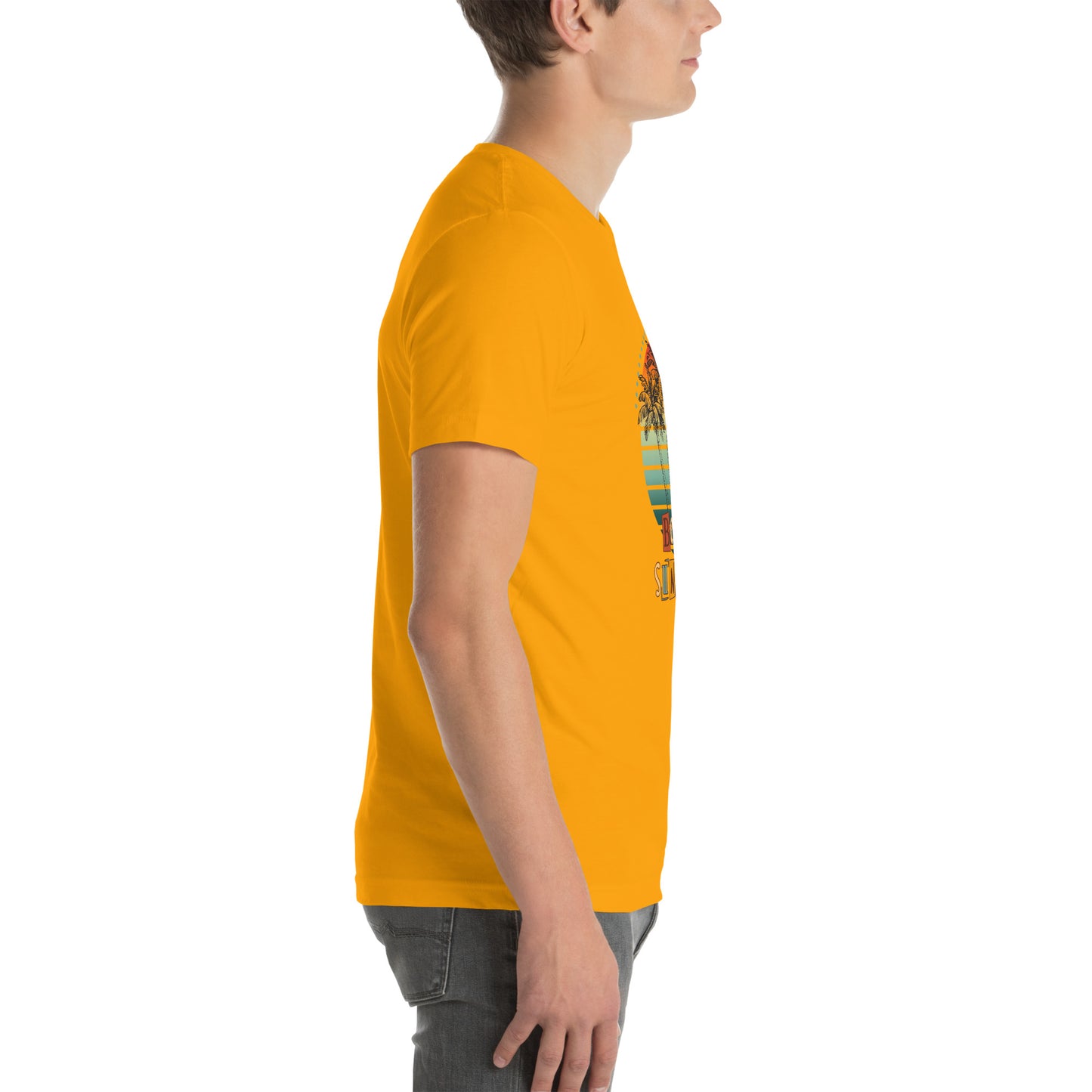 Solara T-Shirt image 89: Turquoise version, size XL with right-side angle of the Be the Sunshine range.