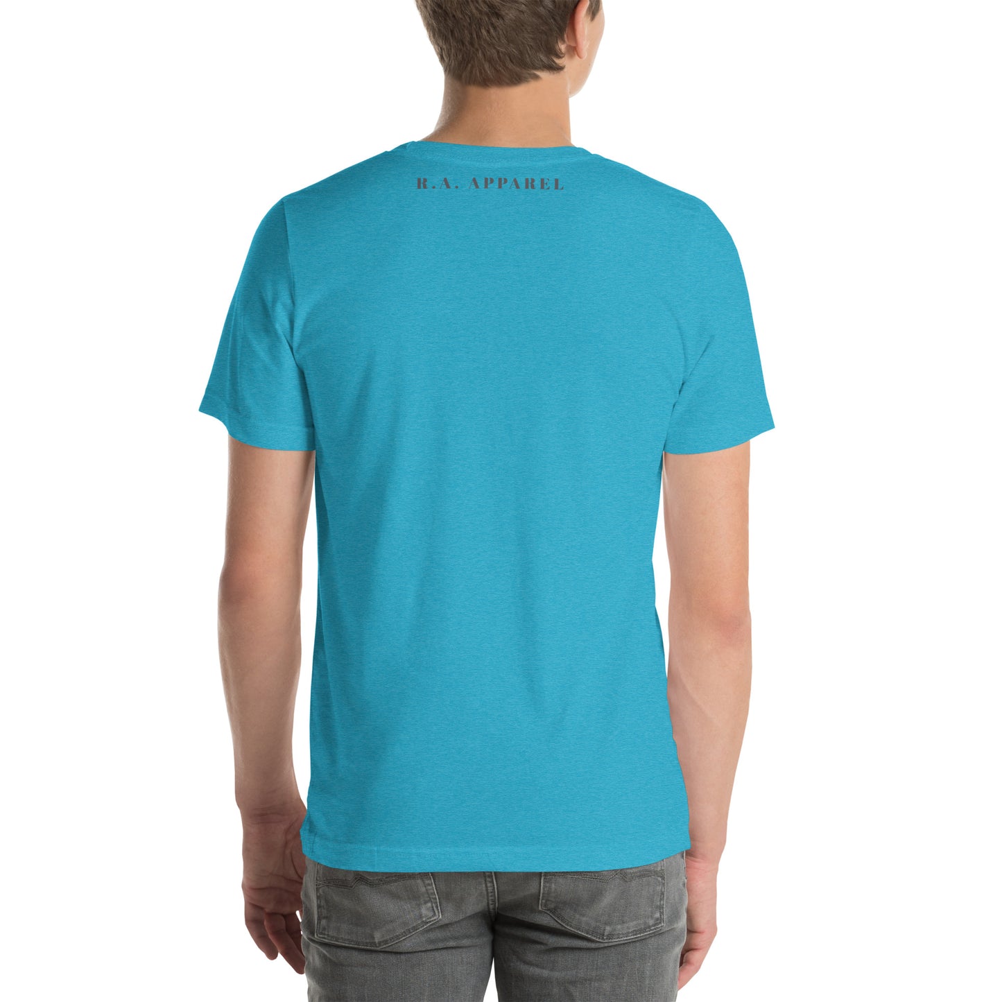 Avenor T-Shirt product image 83 in Heather Yellow Gold, size L, with back view and design placement.