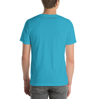 Avenor T-Shirt product image 83 in Heather Yellow Gold, size L, with back view and design placement.