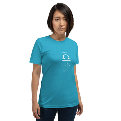 Balance Court T-Shirt - Left Placement image 61: Turquoise version, size S with front view of the Libra range.