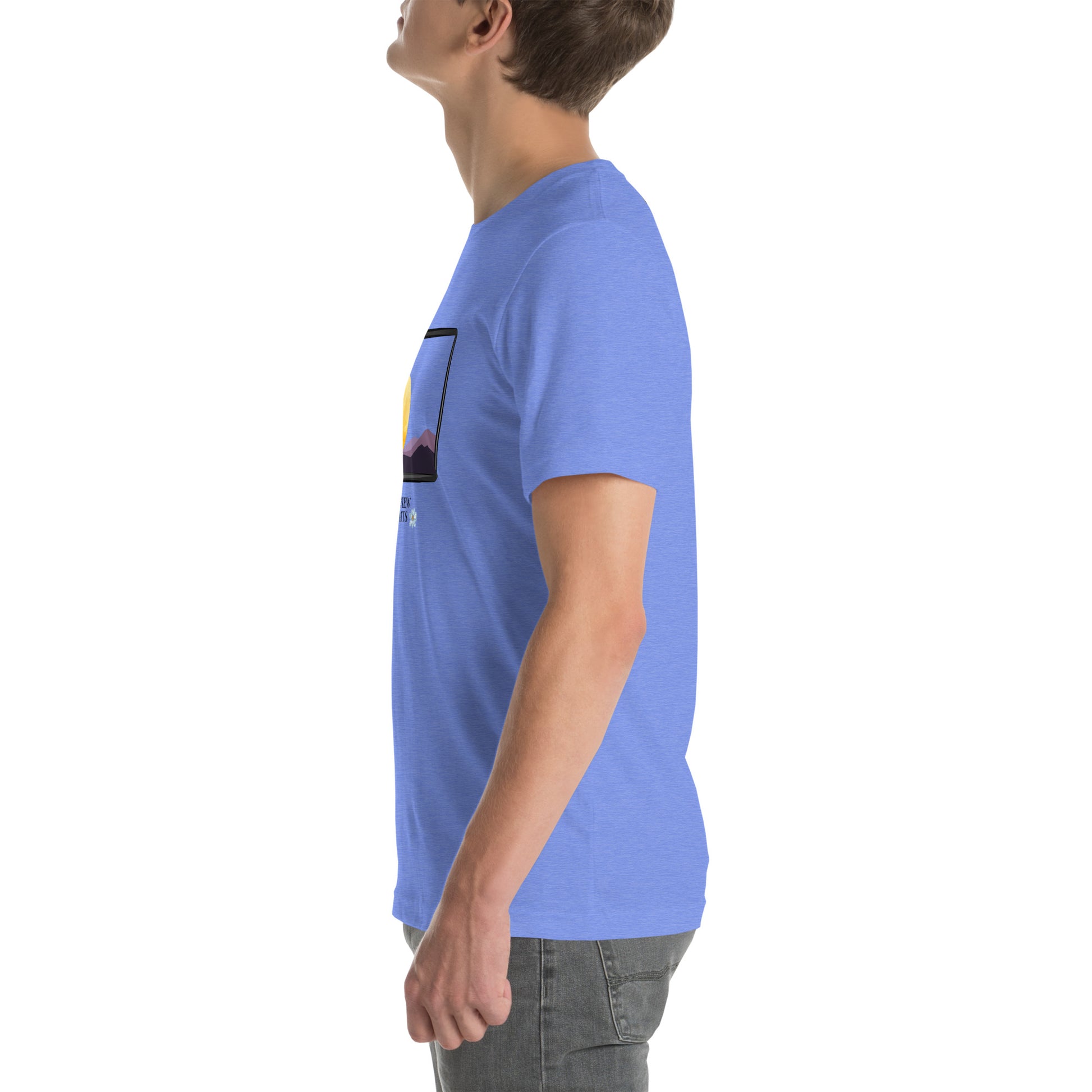 Image 85 of Heather Yellow Gold Avenor T-Shirt, size 2XL, with The View Awaits artwork visible in left-side angle.