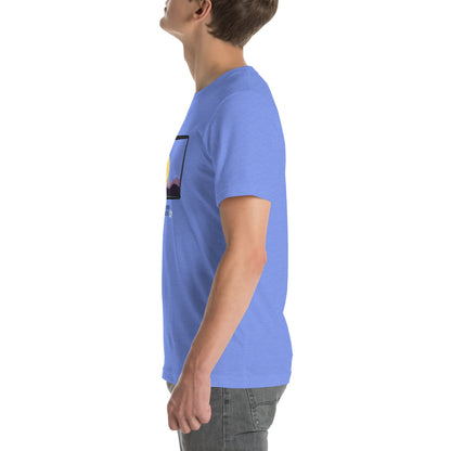 Image 85 of Heather Yellow Gold Avenor T-Shirt, size 2XL, with The View Awaits artwork visible in left-side angle.