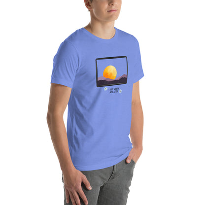Avenor T-Shirt image 88 in Ocean Blue, size L, showing front view, right-side angle for the The View Awaits design.