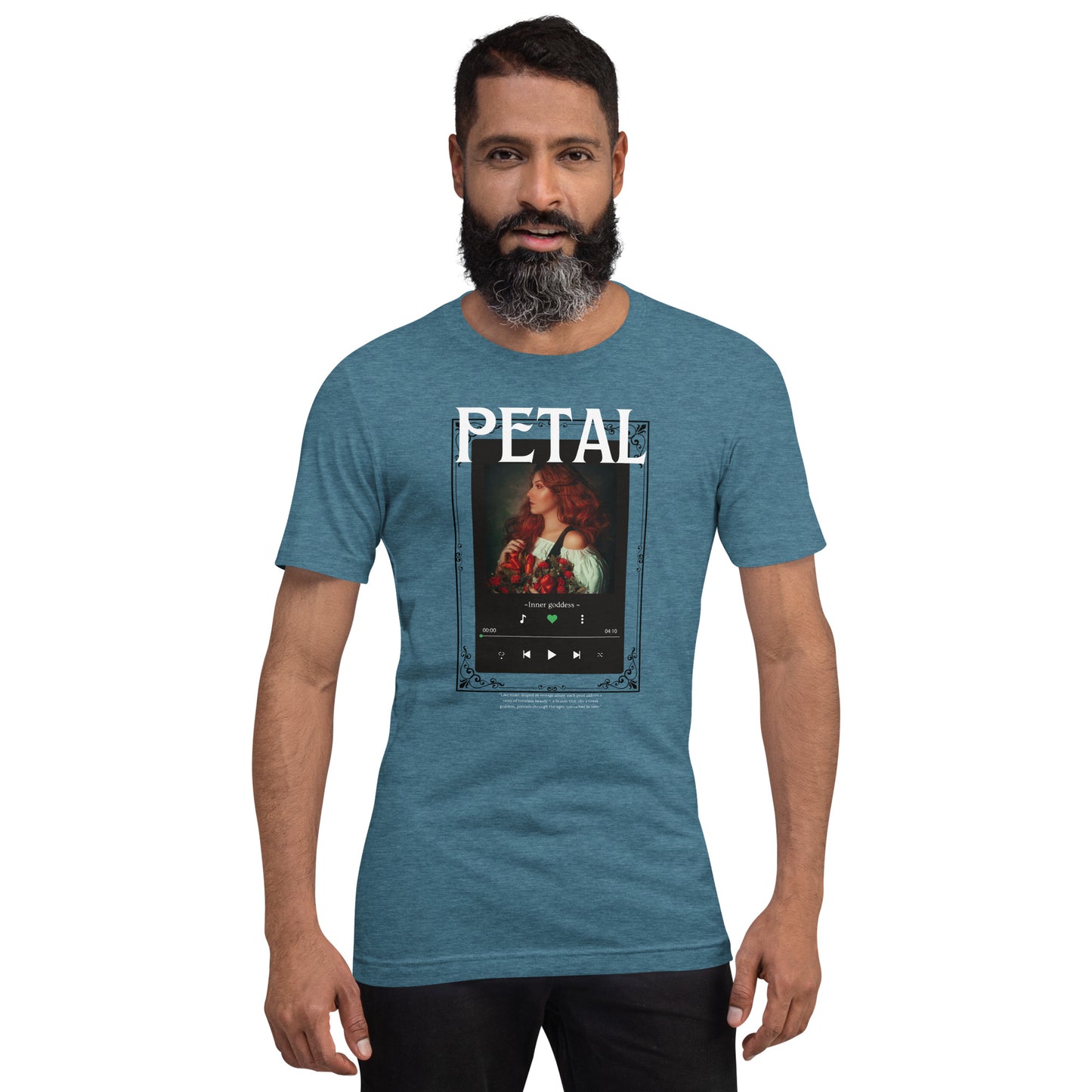 Petaline T-Shirt product image 49 in Heather Slate, size XL, with front view and design placement.