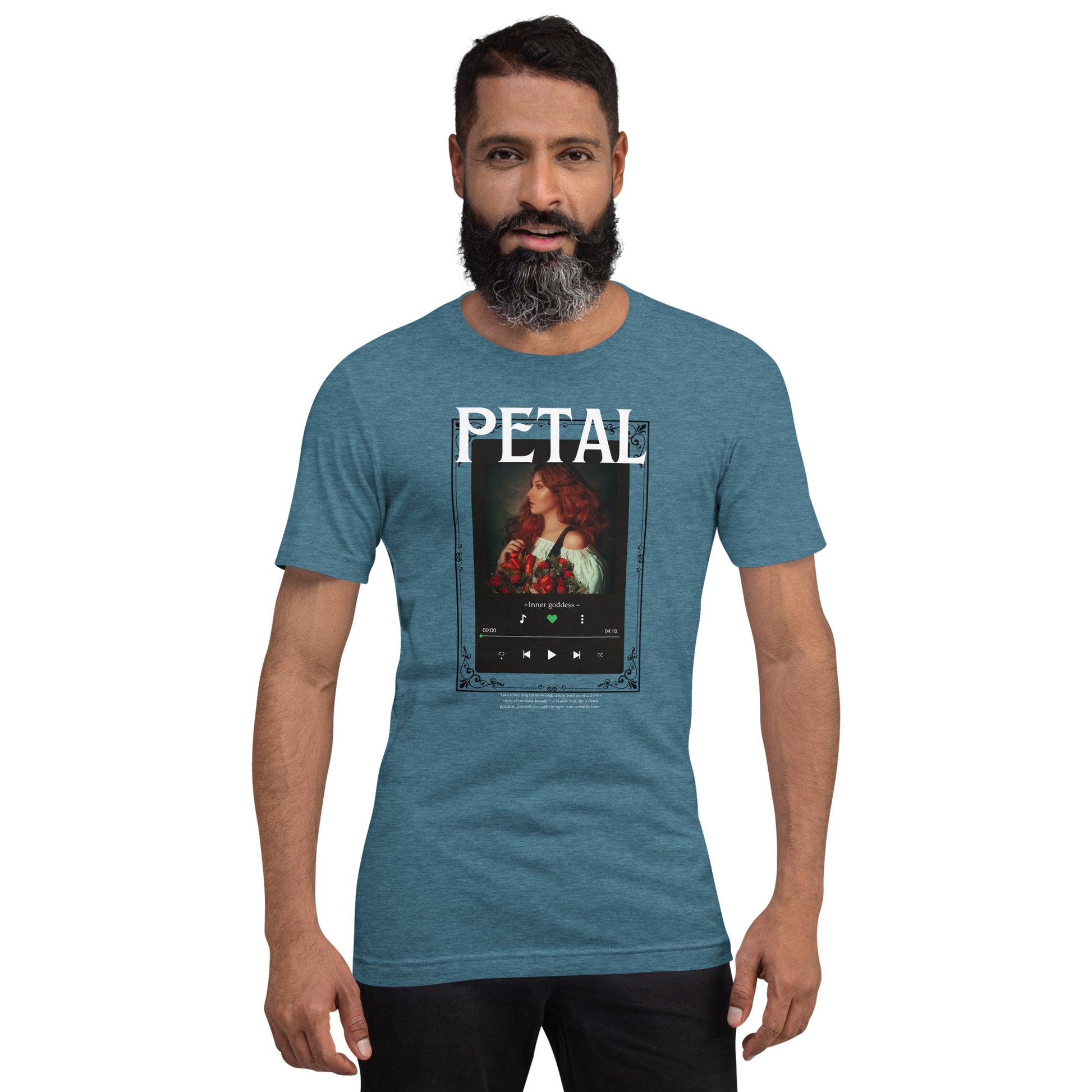 Petaline T-Shirt product image 49 in Heather Slate, size XL, with front view and design placement.
