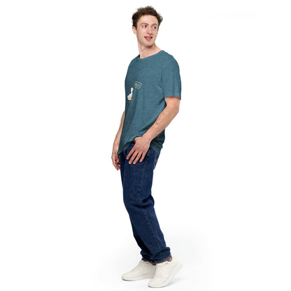 Quacksy T-Shirt image 48 in Heather Deep Teal, size L, showing front view, left-side angle for the Hello Duck design.
