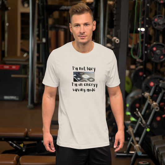 Image 1 of Light Blue Low Power T-Shirt - Left Placement, size XS, with Energy Saving artwork visible in front view.