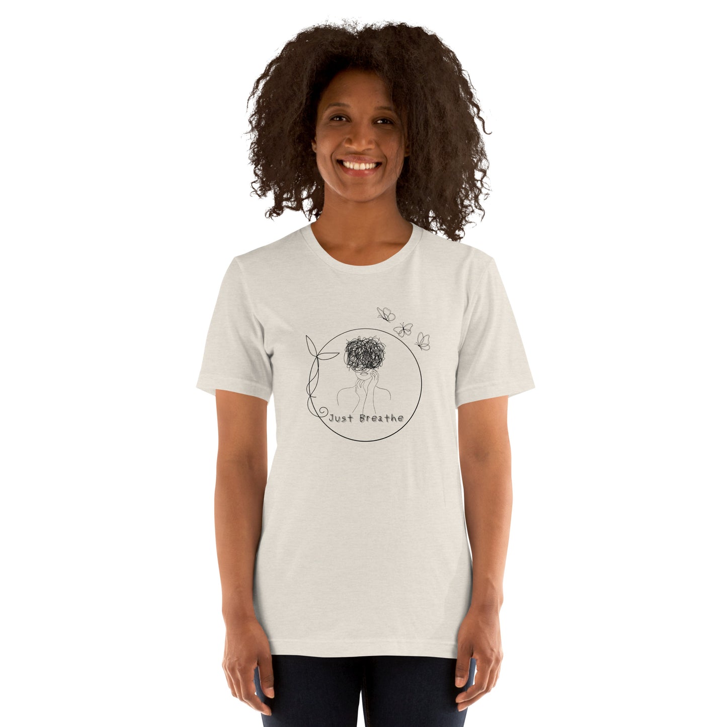 Breathing Room T-Shirt - Left Placement image 34 in Ocean Blue, size S, showing front view for the Just Breathe design.