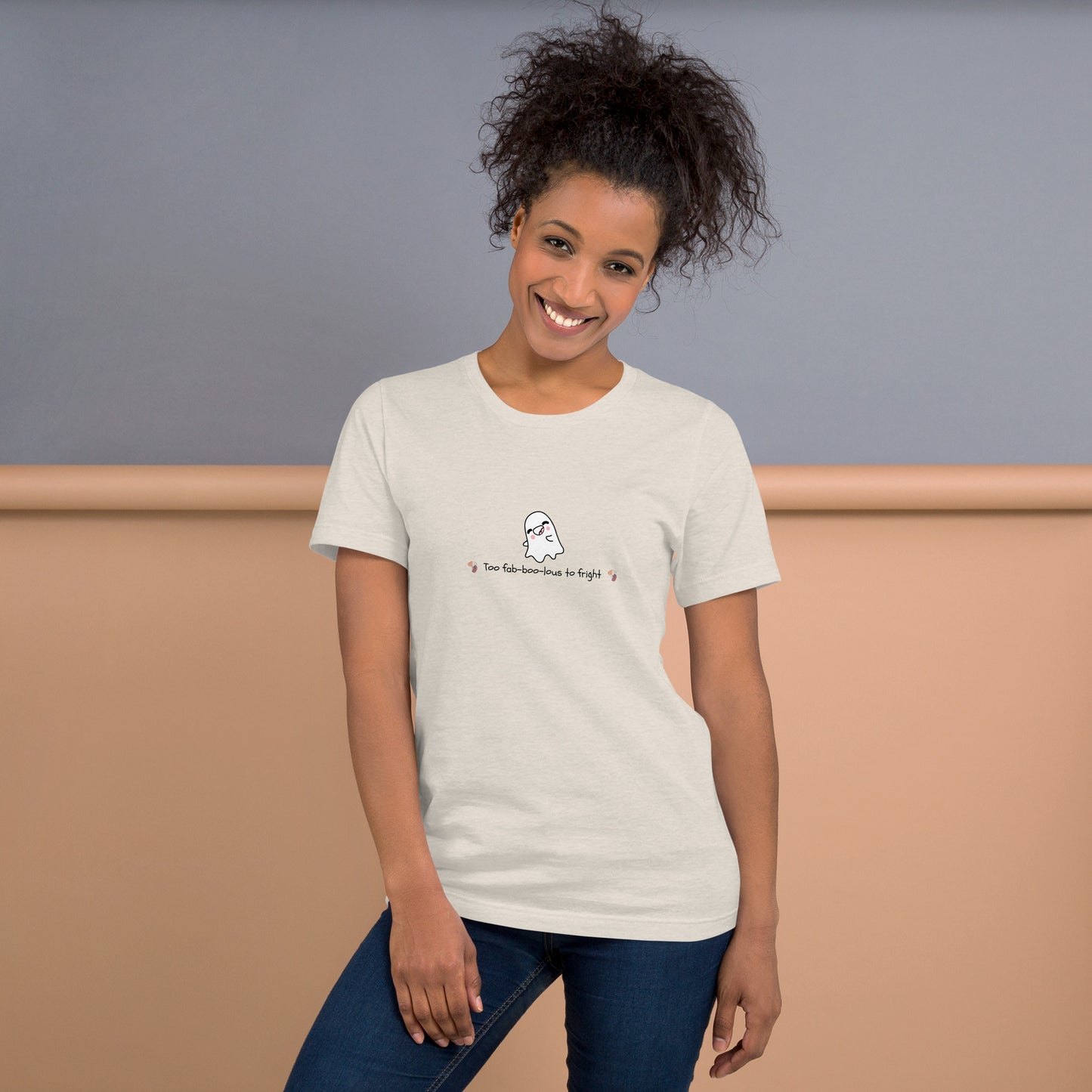 Image 31 of Heather Dust Boo Luxe T-Shirt - Left Placement, size L, with Fa Boo Lous artwork visible in front view.