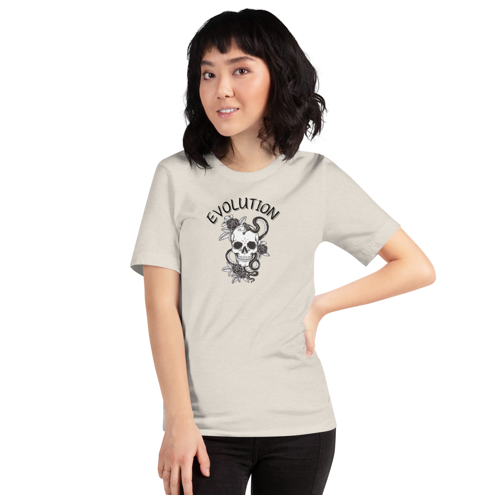 Image 43 of selected colour Evolution T-Shirt - Left Placement, with Evolution artwork visible in front view.