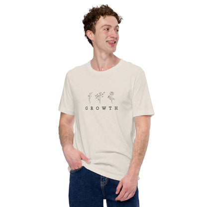 Image 35 of Heather Prism Ice Blue Growthline T-Shirt - Left Placement, size L, with Growth artwork visible in front view.