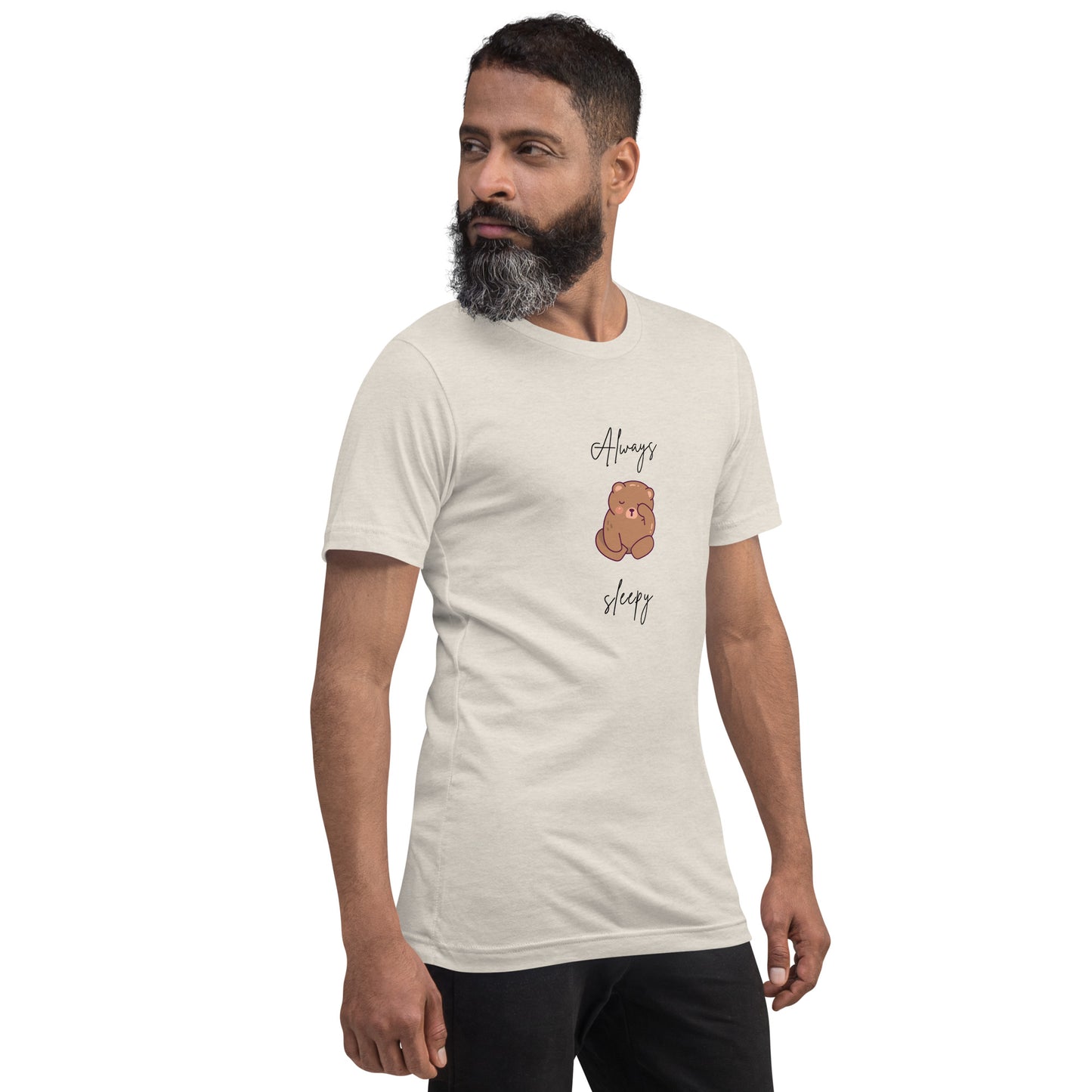 Nightcall T-Shirt - Left Placement image 40 in Heather Prism Ice Blue, size L, showing front view, right-side angle for the Always Sleepy design.