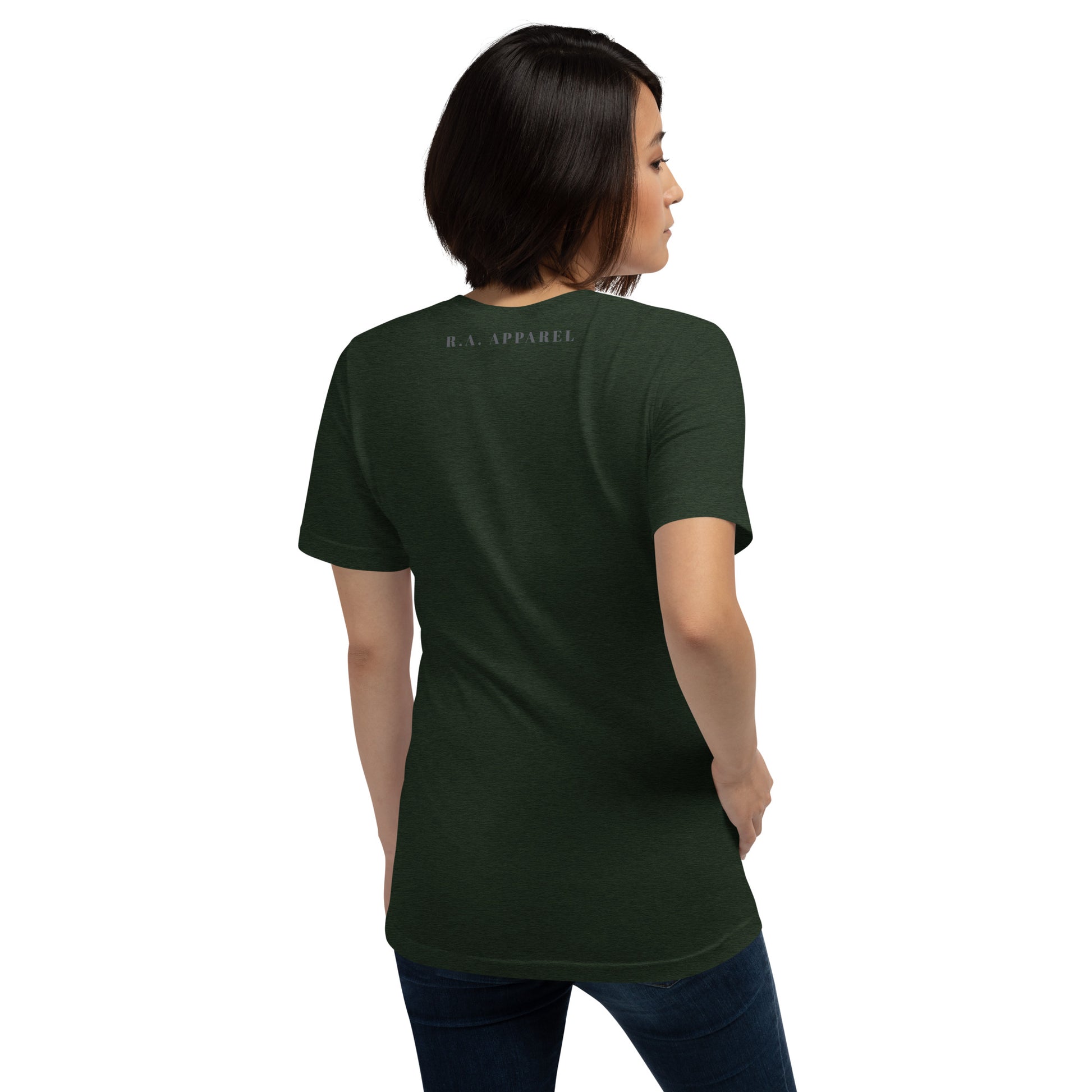 Twin Signal T-Shirt - Left Placement by R.A. Apparel, image 32, back view, Cardinal, size M, left placement.