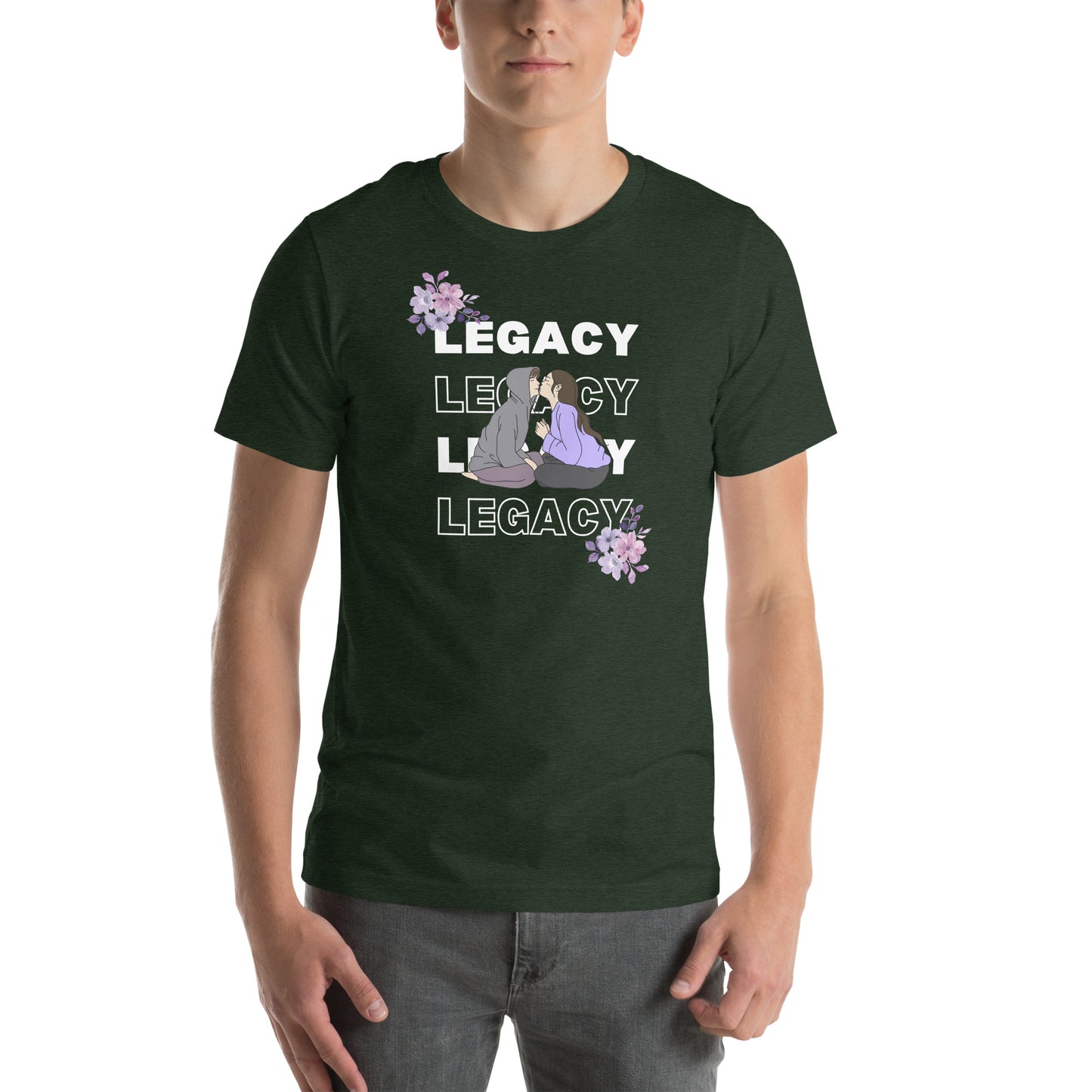 Heirloom T-Shirt - Left Placement by R.A. Apparel, image 28, front view, Heather Emerald, size S, left placement.
