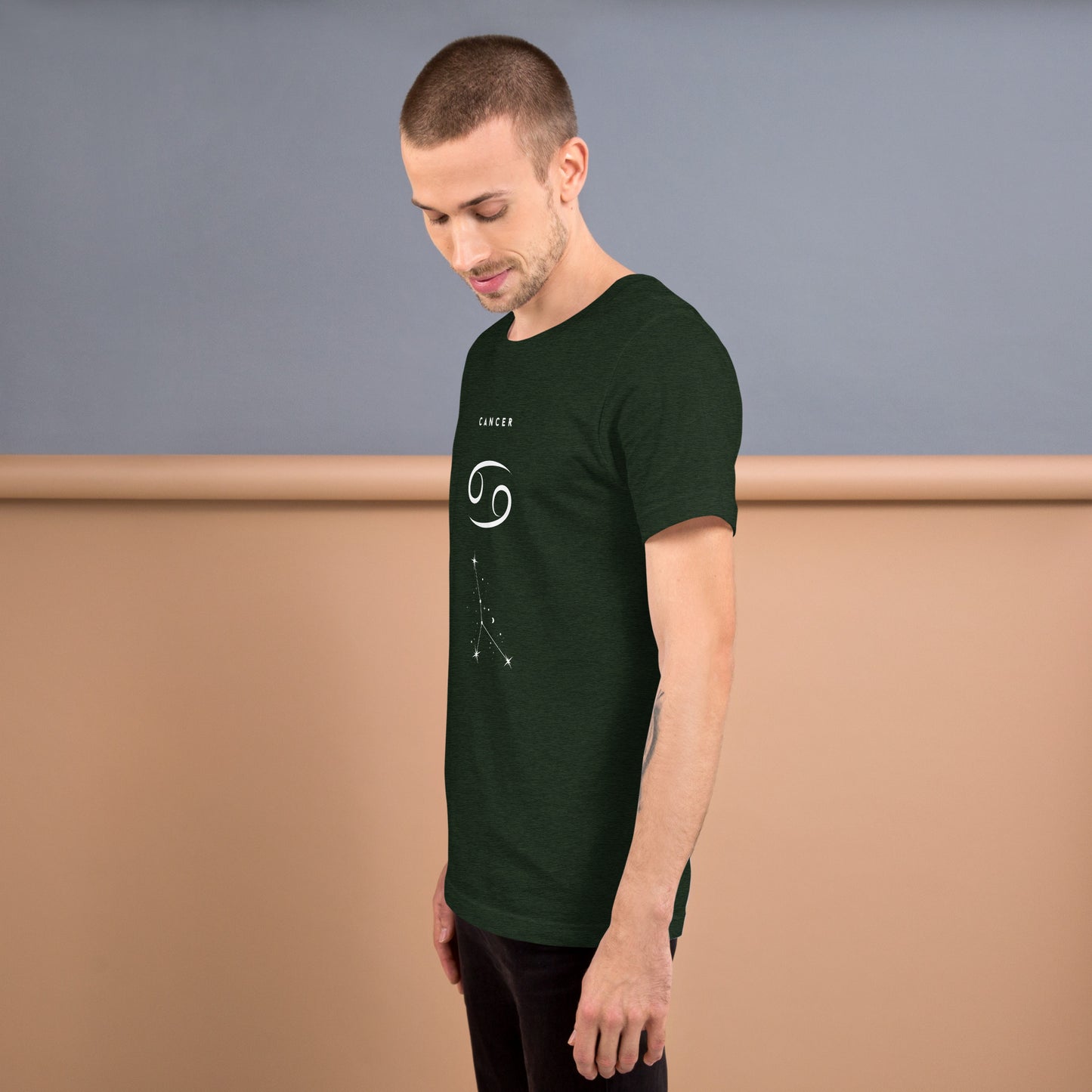 Moonhaven T-Shirt image 27 in Navy, size M, showing left-side angle for the Cancer design.