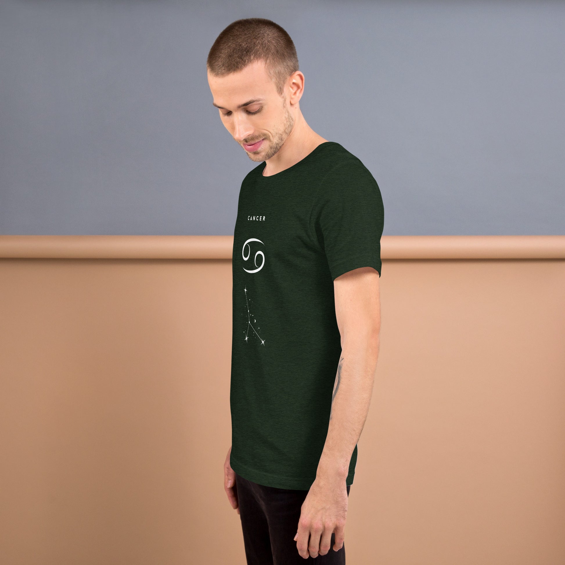 Moonhaven T-Shirt image 27 in Navy, size M, showing left-side angle for the Cancer design.