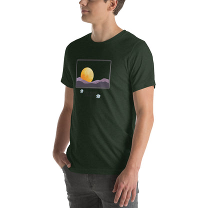 Image 15 of Heather Emerald Avenor T-Shirt, size 2XL, with The View Awaits artwork visible in front view, left-side angle.