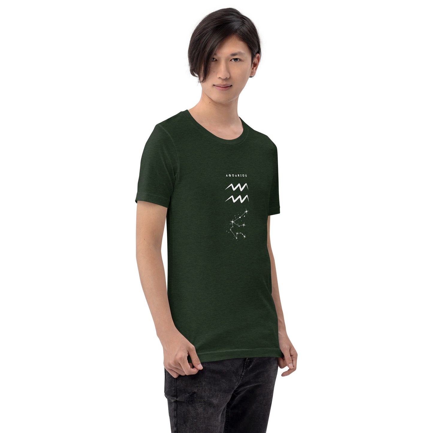 Waterbearer T-Shirt - Left Placement image 59 in selected colour, showing front view, right-side angle for the Aquarius design.
