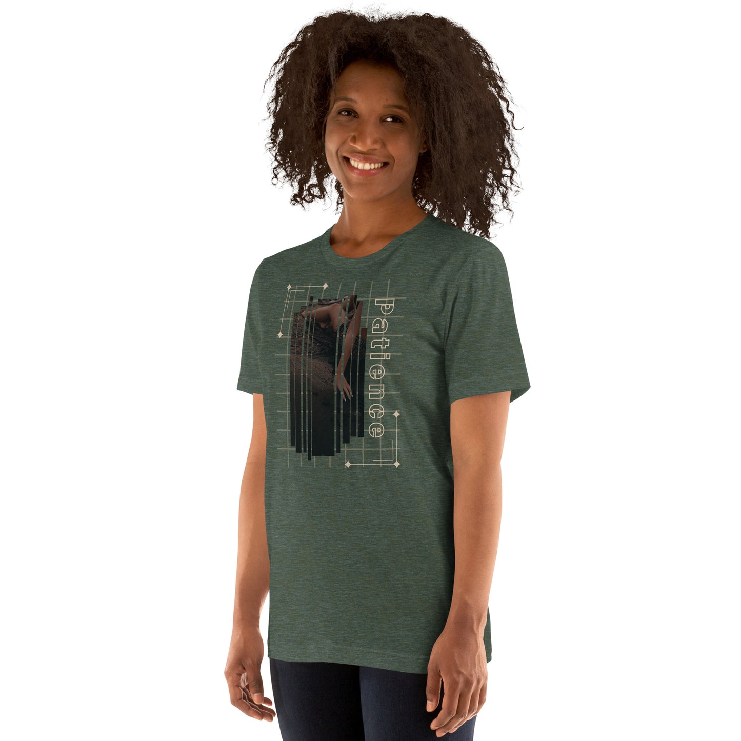 Stillwater T-Shirt - Left Placement image 19 in Oxblood Black, size 2XL, showing front view, left-side angle for the Patience design.