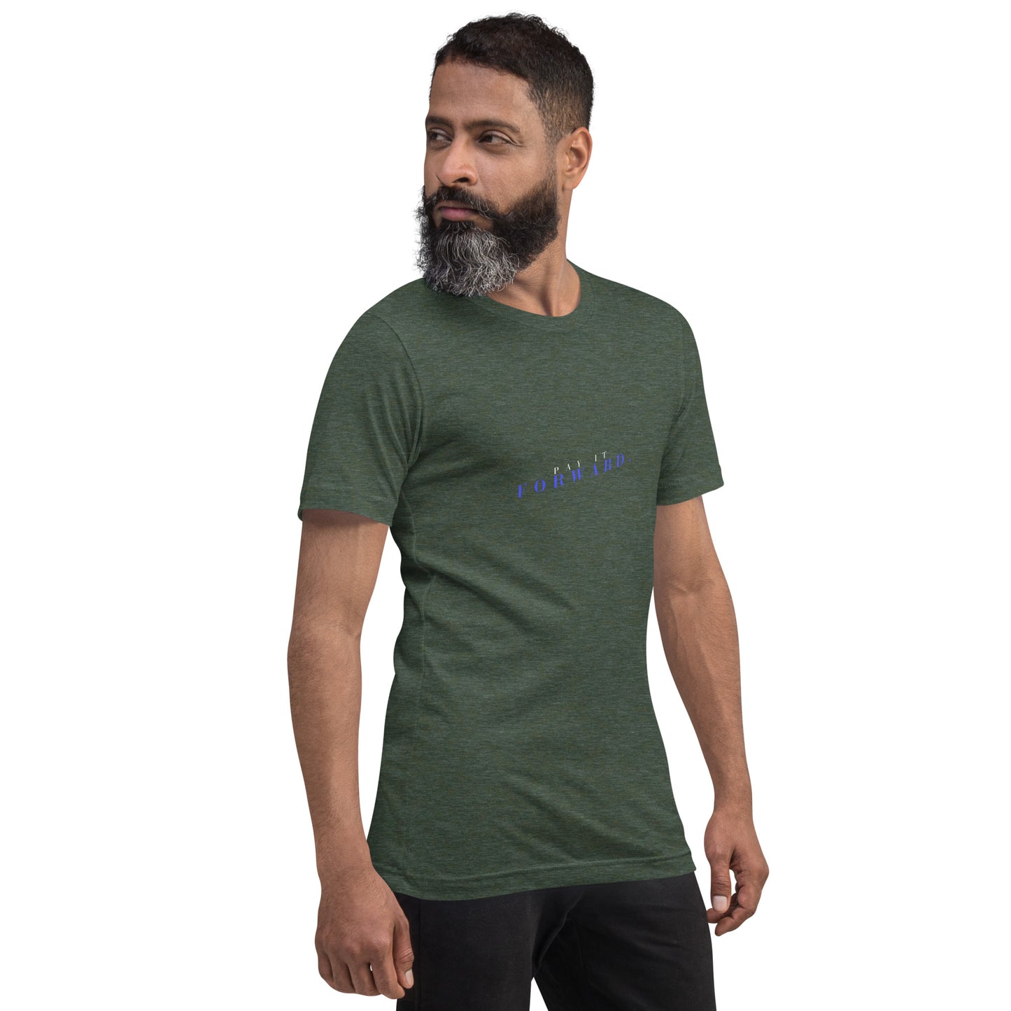 Forward Kind T-Shirt - Left Placement 78 image 30: Cardinal version, size XS with front view, right-side angle of the Pay It Forward range.